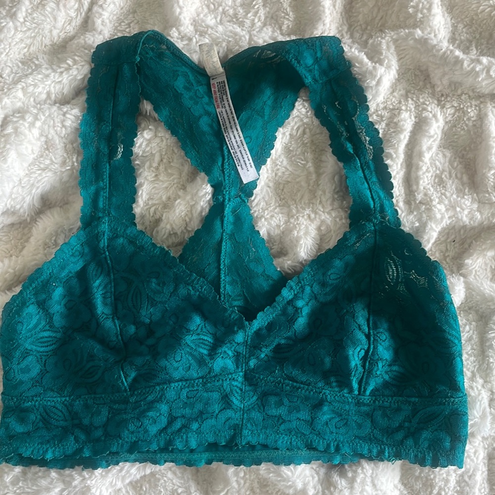 EUC Free People green galloon lace bralette M